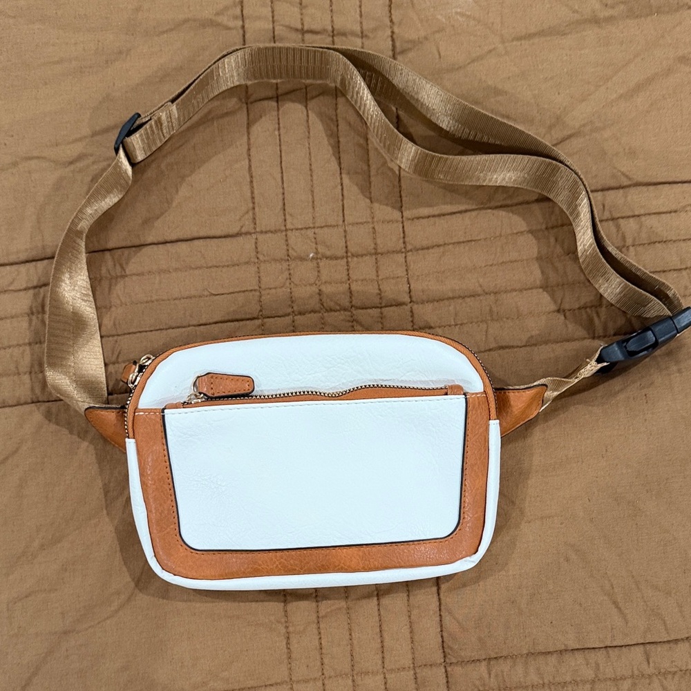 Faux Leather White and Tan Women's Belt Bag
